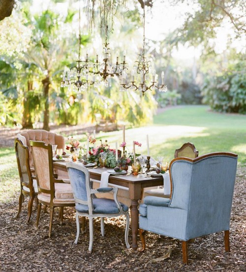 Deco table chic exterieur jardin chateau
